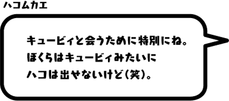 ハコムカエ：キュービィと会うために特別にね。ぼくらはキュービィみたいにハコは出せないけど（笑）。