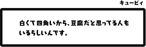 キュービィ：白くて四角いから、豆腐だと思ってる人もいるらしいんです。