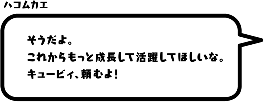 ハコムカエ：そうだよ。これからもっと成長して活躍してほしいな。キュービィ、頼むよ！